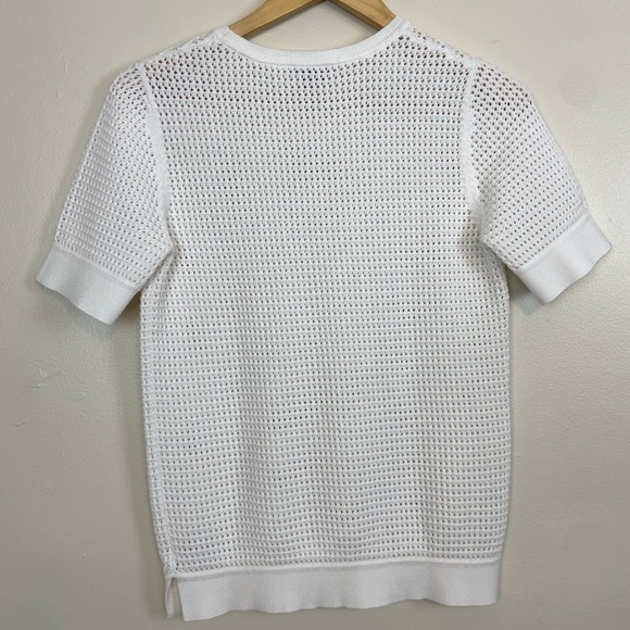 THEORY MESH POINTELLE HEAVY KNIT SHORT SLEEVE BLOUSE TOP - Picture 6 of 7